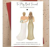 Una singola carta per il giorno del matrimonio progettata per la migliore amica che è la sposa, perfetta come regalo dalla damigella d'onore o dalla damigella, con una busta elegante da conservare Rit