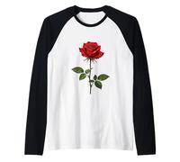 Una Singola Rosa Rossa con Rugiada mattutina Vettore Design Maglia con Maniche Raglan