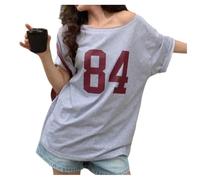 Una Spalla Oversize Tshirts Manica Corta Y2k Baby Tees Estate Crop Top Jersey Off Shouder Graphic Tee Donne, Grigio, Taglia Unica