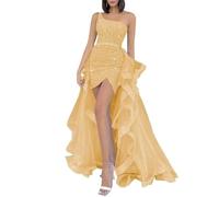 Una spalla paillettes ritorno a casa abiti scintillante corto Prom Dress per adolescenti con tulle staccabile treno YIAX143, Oro, 58 Più
