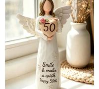 Una statuetta di angelo per il 50° compleanno, un regalo di compleanno con augurio per un felice 50° compleanno, una statua commemorativa in resina, una decorazione per il compleanno di una pietra mil