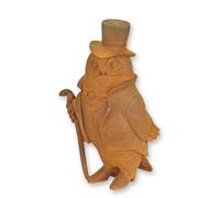 Una statuetta in ghisa arrugginita raffigurante un gufo gentiluomo replica desig