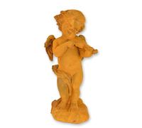 Una statuetta in ghisa arrugginita raffigurante un putto che suona il violino re