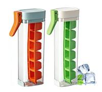 Una Tazza Per Ghiaccio, Vaschetta A 6 Scomparti Quadrati Con Manico E Rilascio A Pressione, Stampo Estraibile Con Una Sola Mano Per Bevande Fredde, 6 Cubetti Per Pressione (Verde+Arancione)