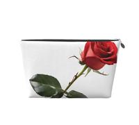 Una trousse da viaggio in pelle con rosa rossa e cerniera, borse per cosmetici donna, piccola il