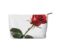 Una trousse da viaggio in pelle con rosa rossa e cerniera, borse per cosmetici donna, piccola il