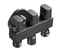 Una valvola angolare a tre uscite con controlli separati per ogni uscita, progettata per prevenire perdite d'acqua e supportare connessioni multiple di dispositivi (C)