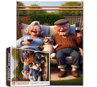 Una Vecchia Coppia oscillante sul bilanciamento Jigsaw Puzzle per Adulti Un Bicchiere di vino Rosso e Un Cane Piccolo Puzzle intellettuale decompressore Fun Family Game Giocattoli di sollievo