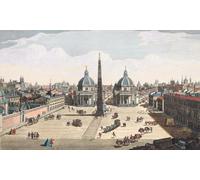 Una veduta del Luogo Comune impreziosita da nuovi edifici e vista sulla città di Roma com'è in questo momento. Piazza del Popolo Roma Italia. Dopo un'incisione datata 1750 di Thomas Bowles da un'opera
