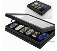 UNA VETRINETTA BLACK EDITION CON 6 SCOMPARTI PER MINERALI CRISTALLI FOSSILI ....