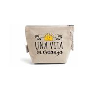 "Una vita in vacanza" Pochette Donna In Cotone Riciclato Personalizzata Idea Regalo Compleanno Estate Vacanze mare Trousse Porta Trucchi Oggetti Astuccio Con Stampa colorata