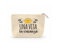 "Una vita in vacanza" Pochette Donna poliestere ecologico Idea Regalo Compleanno Estate Vacanze mare Trousse Porta Trucchi Oggetti Astuccio Con Stampa Personalizzata colorata