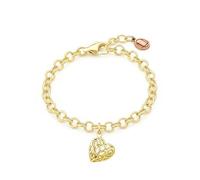 UNALOE SEDUCENTI EMOZIONI Bracciale Donna in Argento 925 con Cuore Traforato Intreccio, Catena Maglie Tonde Regolabile (Gold)