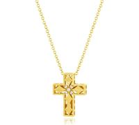 UNALOE SEDUCENTI EMOZIONI Croce Donna Uomo Argento 925 e Placcato Oro 18K Collana Croce Traforata Con Zirconi Elegante Vintage Gioielli per Donne (Gold)