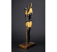 Un'antica statua egizia unica di Anubi Sciacallo Dio dell'aldilà e della mummificazione unico grande oro e nero dipinto a mano. made in Egypt.