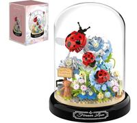 Unativer Set di mattoncini da costruzione, 596 pezzi, insetti, mazzi di fiori micro mini modello, giocattoli artificiali, set di piante con cupola antipolvere e base, decorazione per la casa, idee