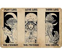 UNBARD Targa in metallo con scritta in lingua inglese "Play Like Love Like Think Like The Maiden Mother Crone Witch", divertente regalo per gli amanti, per camera da letto, decorazione da parete retrò