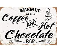 UNBARD Warm Up at The Coffee and Hot Chocolate Targa in metallo vintage da parete per casa, negozio, bar, garage, decorazione da parete, 20 x 30 cm