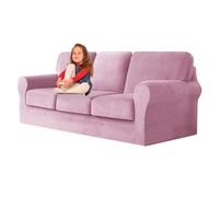 UNBBRRL Copridivano Ektorp Copri Divano in Velluto, Rivestimento Individuale del Cuscino E dello Schienale Salvadivano Lavabile Mobili Protector (Rosa,3 posti 7 pz)