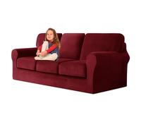 UNBBRRL Copridivano Ektorp Copri Divano in Velluto, Rivestimento Individuale del Cuscino E dello Schienale Salvadivano Lavabile Mobili Protector (Borgogna,3 posti 7 pz)