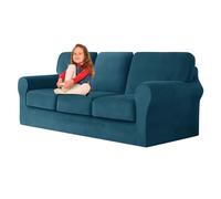 UNBBRRL Copridivano Ektorp Copri Divano in Velluto, Rivestimento Individuale del Cuscino E dello Schienale Salvadivano Lavabile Mobili Protector (Blu-Verde,3 posti 7 pz)
