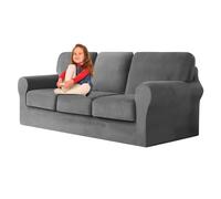 UNBBRRL Copridivano Ektorp Copri Divano in Velluto, Rivestimento Individuale del Cuscino E dello Schienale Salvadivano Lavabile Mobili Protector (Grigio Medio,Grande 3 posti 7 pz)