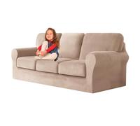 UNBBRRL Copridivano Ektorp Copri Divano in Velluto, Rivestimento Individuale del Cuscino E dello Schienale Salvadivano Lavabile Mobili Protector (Cachi,3 posti 7 pz)