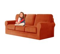 UNBBRRL Copridivano Ektorp Copri Divano in Velluto, Rivestimento Individuale del Cuscino E dello Schienale Salvadivano Lavabile Mobili Protector (Arancione,3 posti 7 pz)