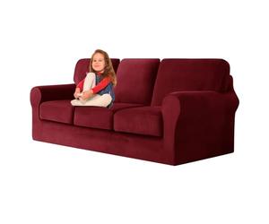 UNBBRRL Copridivano Ektorp Copri Divano in Velluto, Rivestimento Individuale del Cuscino E dello Schienale Salvadivano Lavabile Mobili Protector (Borgogna,3 posti 7 pz)