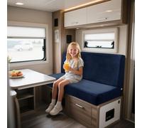 UNBBRRL Elasticizzati Copridivano Camper Velluto, Copri Dinette Camper Set (2pcs), RV Panca/auto/caravan/cuscino Divano Copertura Con 4 Cinghie (blu,Rettangolo-L)