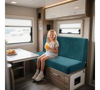 UNBBRRL Elasticizzati Copridivano Camper Velluto, Copri Dinette Camper Set (2pcs), RV Panca/auto/caravan/cuscino Divano Copertura Con 4 Cinghie (turchese,Rettangolo-S)