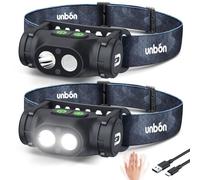 UNBON Torcia Frontale LED Ricaricabile, 2 Pezzi Lampada Frontale LED Ricaricabile USB C Potente con 3 Modalità, Sensore di Movimento e Base Magnetica, IPX4 Impermeabile Torcia da Testa, Luce da Testa