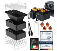 UNBOX Accessori Friggitrice ad Aria, 12 pezzi - Accessori Airfryer Doppia per Ninja Foodi AF400EU, AF451EU, AF300EU, COSORI 8,5L, Cookwise 9L, Princess 8L - Teglia in Silicone e Ricettario