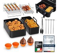 UNBOX Accessori Friggitrice ad Aria - Accessori Airfryer Doppia per Tefal/Moulinex EY9018 Dual Easy Fry EY905D 5,2/3,1L, Philips Dual 3000, Cecotec 9L - Teglia in Silicone e Ricettario