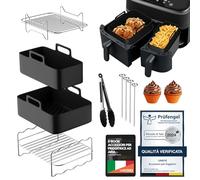 UNBOX Accessori Friggitrice ad Aria - Accessori Airfryer Doppia per Tefal/Moulinex EY9018 Dual Easy Fry EY905D 5,2/3,1L, Philips Dual 3000, Cecotec 9L - Teglia in Silicone e Ricettario