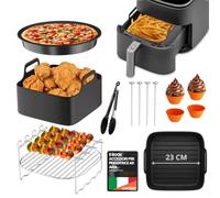 UNBOX Accessori Friggitrice ad Aria per Philips 6,2L, Cosori 6L e Cecotec | Set con teglia in silicone (23cm), griglia e teglia per pizza. Acciaio inox privo di BPA lavabile in lavastoviglie