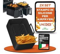 UNBOX Teglie per Friggitrice ad Aria Silicone, 2 Contenitori per Friggitrice ad Aria Ninja Foodi AF400EU, AF451EU, AF300EU, COSORI 8,5L, Cookwise 9L, Princess 8L, Innsky 8L - Con Presine in Silicone