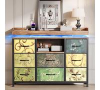 UnboxGermany Cassettiera a 8 cassetti con LED e prese, mobile portaoggetti camera da letto con USB e Type-C, cassettiera in tessuto su telaio in metallo, gambe regolabili (multicolore, 108 × 30 × 82