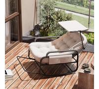 UnboxGermany Grand Patio - Poltrona a dondolo da giardino, con baldacchino e poggiapiedi, pieghevole, con imbottitura, per giardino, camera da letto, soggiorno, angolo, veranda (beige)
