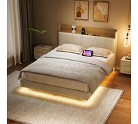 UnboxGermany Letto galleggiante 140 x 200 cm, letto matrimoniale imbottito con rete illuminazione a LED e ricarica USB, per adulti e adolescenti, in PU, bianco