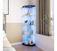 UnboxGermany Mobile vetrina in vetro con LED, vetrina angolare a 4 livelli, a forma di pentagonale, armadi vetrati per soggiorno, camera da letto, ufficio, nero
