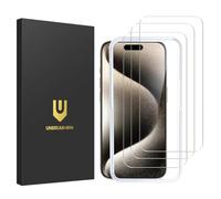 UNBREAKcable 3 Pezzi Vetro Temperato per iPhone 15 Pro [6,1 Pollici], 99,99% HD Trasparente, Installazione Facile, Durezza 9H Pellicola prottetiva, Anti Graffio, Anti-Impronte, Senza Bolle