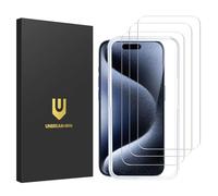 UNBREAKcable 3 Pezzi Vetro Temperato per iPhone 15 Pro Max [6,7 Pollici], 99,99% HD Trasparente, Installazione Facile, Durezza 9H Pellicola prottetiva, Anti Graffio, Anti-Impronte, Senza Bolle