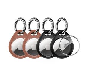 UNBREAKcable 4 Pezzi Custodia per Airtag Apple con Anello Portachiavi [Leggera][Protezione dai Graffi], Custodia Protettiva sicura per Chiavi, Collare per Animali Domestici (Nero e Marrone)
