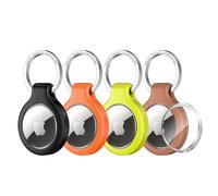 UNBREAKcable 4 Pezzi Custodia per Airtag Apple con Anello Portachiavi, Porta Airtag in Lavabile - [Anti-Smarrimento, Anti-Graffio, Cappuccio Protettivo Extra]