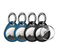 UNBREAKcable 4 Pezzi Custodia per Airtag Apple con Anello Portachiavi, Porta Airtag in Silicone Lavabile - [ Anti-Smarrimento, Anti-Graffio, Cappuccio Protettivo Extra ] - Blu e Nero