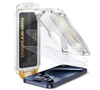 UNBREAKcable Confezione da 2 pellicole protettive in vetro temperato per iPhone 15 Pro Max, eliminazione automatica della polvere, 9H, infrangibile, senza bolle, compatibile con custodie, HD