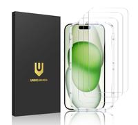 UNBREAKcable Confezione da 3 pellicole proteggi schermo per iPhone 15 Plus, in vetro temperato infrangibile doppio [telaio di facile installazione] [durezza 9H] [99,99% HD trasparente] [compatibile