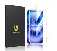 UNBREAKcable Confezione da 3 pellicole proteggi schermo per iPhone 16, in vetro temperato infrangibile doppio [cornice di facile installazione] [durezza 9H] [99,99% HD trasparente] [compatibile con
