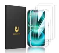 UNBREAKcable Confezione da 3 pellicole proteggi schermo per iPhone 16 Plus, in vetro temperato infrangibile doppio [telaio di facile installazione] [durezza 9H] [99,99% HD trasparente] [compatibile